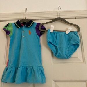 Ralph Lauren Big Pony Color Block Dress and Diaper Cover Set
